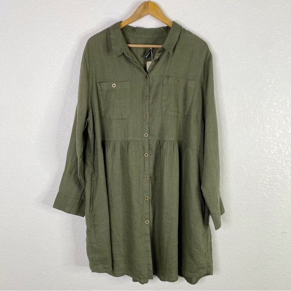 Gudrun Sjoden Green 100% Linen Karen Shirt Tunic Dress - Picture 1 of 8